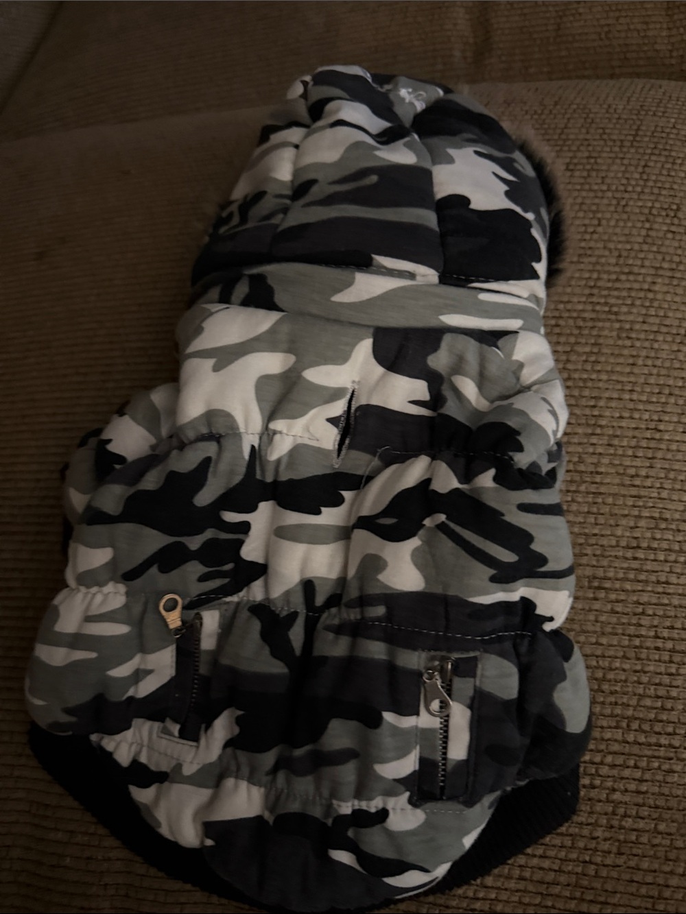 Pet Life Gray Black White Camouflage Puffer Dog Jacket